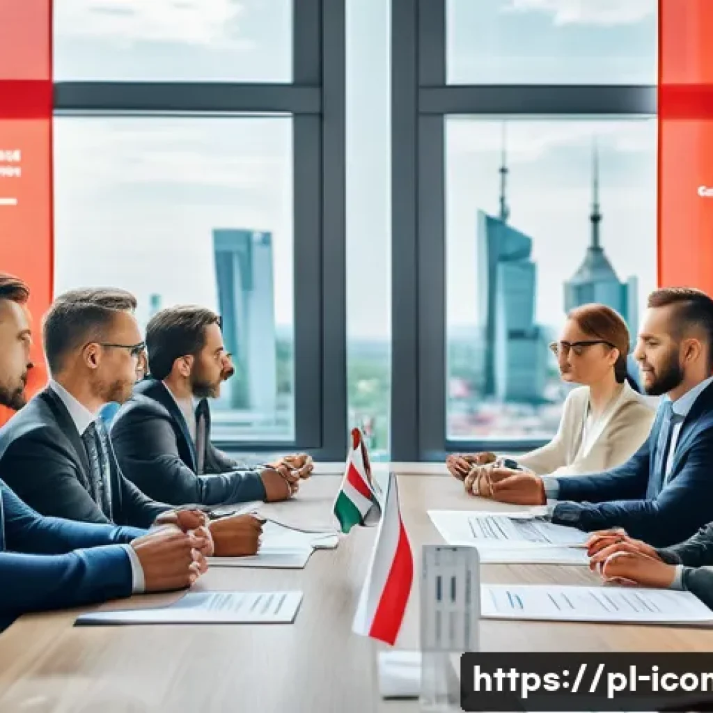 국제커뮤니케이션 자격증 취득방법 - A professional multicultural business meeting scene set in a modern Warsaw office with diverse parti...
