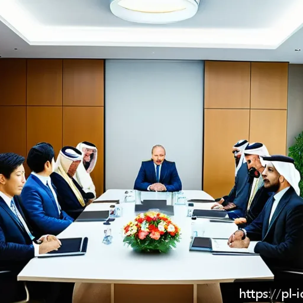 국제커뮤니케이션 중점 과목 - A professional international business meeting scene showing diverse participants from Poland, Japan,...