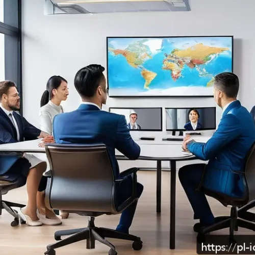 Home 33 국제커뮤니케이션 분야에서의 영향력 - A diverse group of international business professionals engaged in a video conference call, showing ...