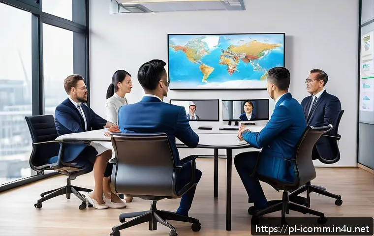 국제커뮤니케이션 분야에서의 영향력 - A diverse group of international business professionals engaged in a video conference call, showing ...