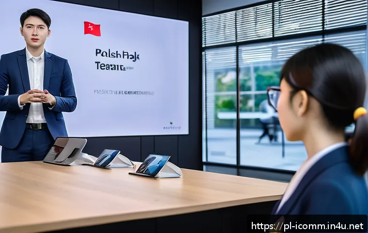 국제커뮤니케이션 업계 최신 동향 - A modern international business meeting scene showing diverse professionals from Poland and South Ko...